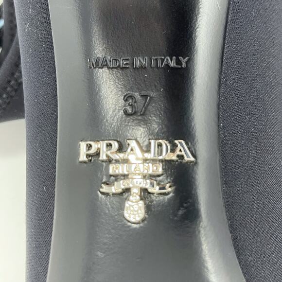 Prada Boots Triangle LOGO Shoes Nylon Pointed Toe 65mm Ankle Stiletto Heels EU37 - Picture 10 of 12